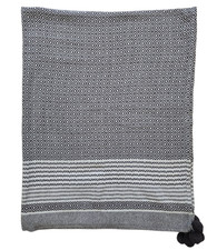 M&S Marks & Spencer Throw Blanket Charcoal Grey Geometric 100% Cotton Boho