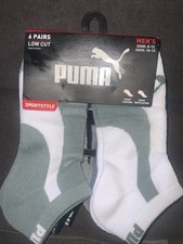Puma Men's Sportstyle 6-Pair Low Cut Socks Large 8-12 White with Green/Grays 