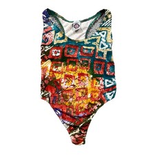 Vtg 80s Body Works Colorful Geometric One Piece Swimsuit Retro Size Large