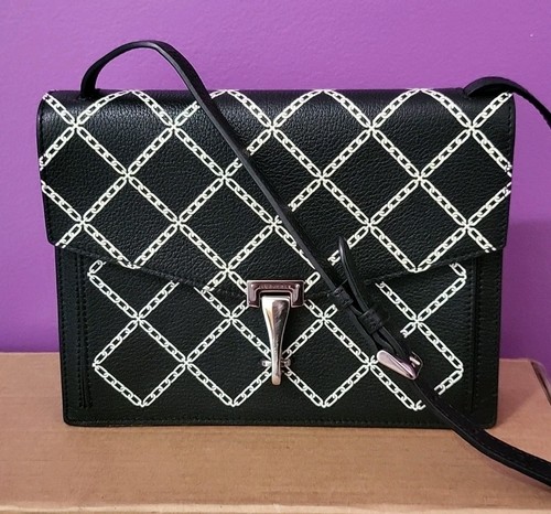 Burberry London Chain Macken Black White Leather Crossbody Shoulder Handbag Bag