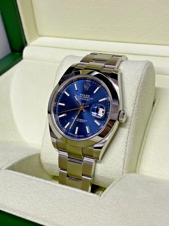 Rolex DateJust 126300 41 mm ESFERA AZUL acero inoxidable bisel liso ostra con caja Foto 2 de 4