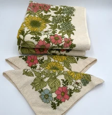 VTG Cannon Royal Family Sunflower Floral Towel Set  Cottagecore MCM 2 Bath 2wash