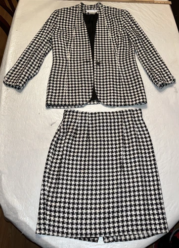 Set completo blazer gonna donna Christian Dior 100% SETA PIED DE POULE 12 nero