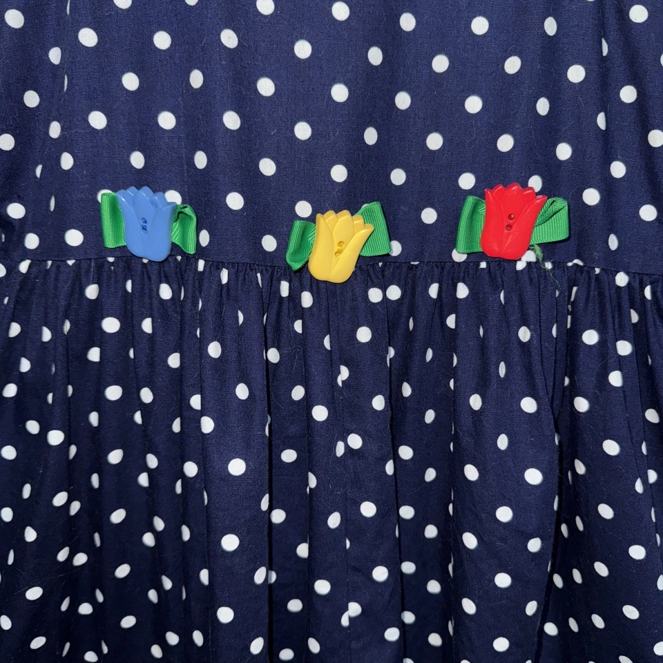 Hartstrings Girls Jumper Dress Size 8 Polka Dot Blue Flowers School Vintage - Image 3 of 4