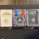 Lot of 3 Graded Mercury Dimes 90% Silver Coins 10c 1941 MS65 1944 D MS66 1945