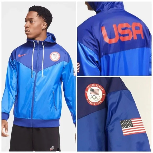 Nike Vintage Rare USA Soccer Jacket Windrunner Blue 2020 Olympics Glanz Small