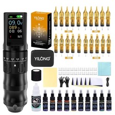 Wireless Tattoo Machine Kit Complete Rotary Pen 1200mAh Power with Ink Needles