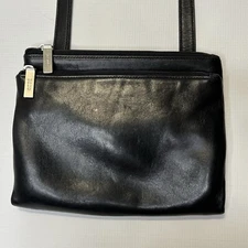 Hobo International Black Leather Shoulder Bag Cross Body Double Zipper Slip Pkt