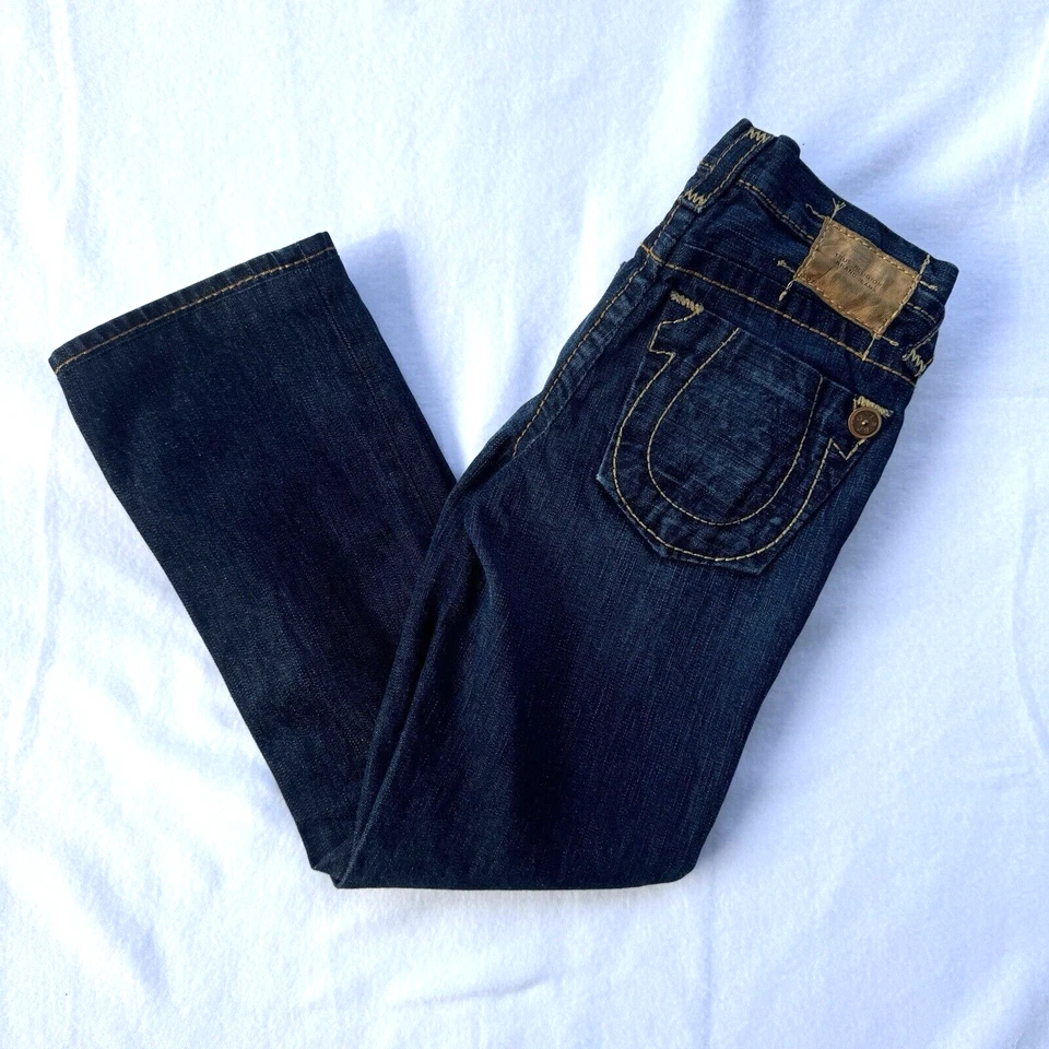 Jeans True Religion Costuras Doradas Niñas 10 Lavado Oscuro Pierna Recta Foto 3 de 4