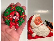 Vntg 1996 Coca-Cola Magnet 2 Lot Christmas Wreath Santa Clause Fridge Soda Coke