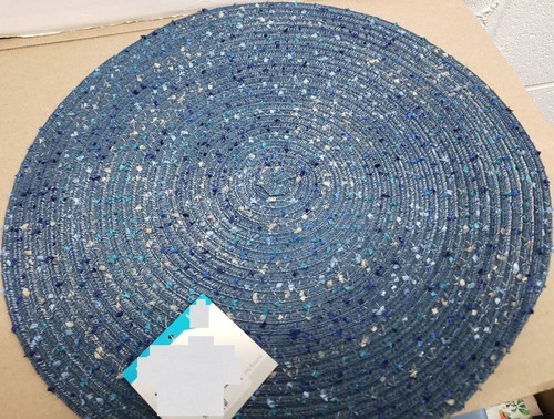 Set of 2 Same Round Woven Polypropylene Placemats(appr.15") BLUE WITH WHITE DOTS - Picture 6 of 8