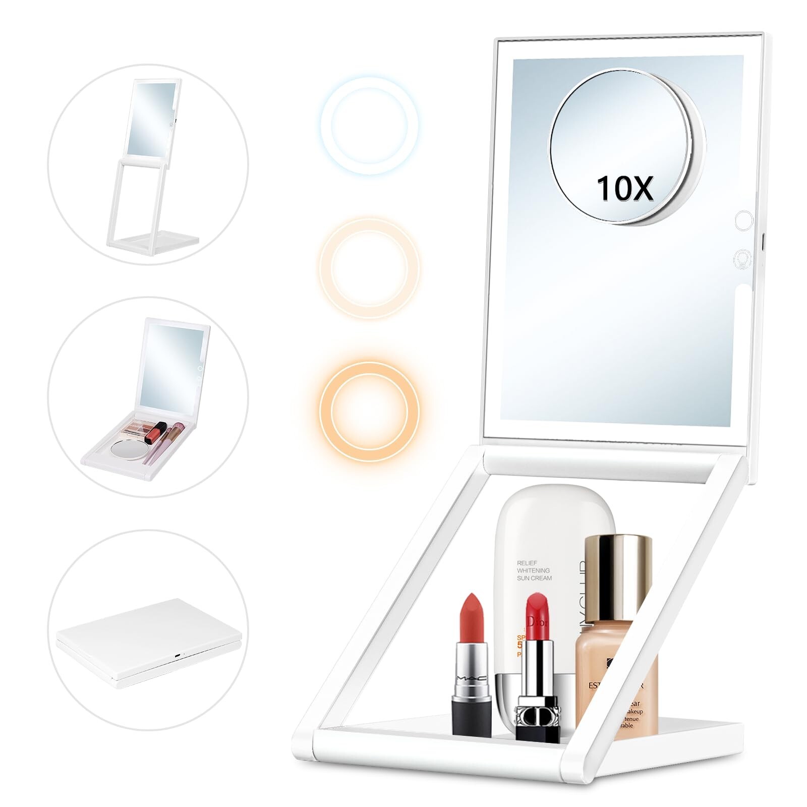 Makeup Mirror with Lights, Travel Vanity Mirror with 10X Magnification, 3 Col...-image