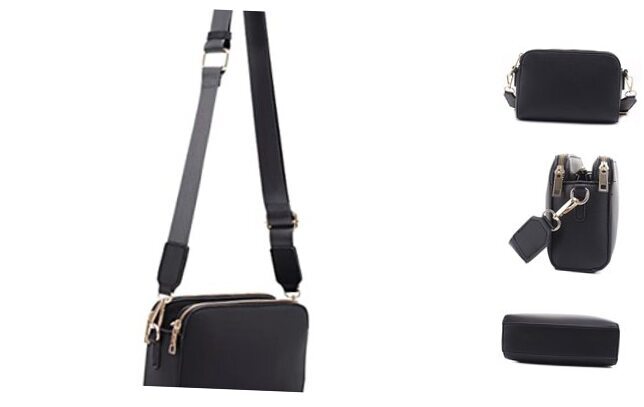 Crossbody Bags for Women Trendy Triple Zip Small Crossbody Camera Bag Black