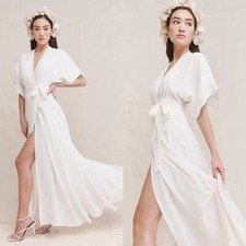 New Reformation Winslow Dress Womens M White Ivory Maxi Wrap Kimono Wedding