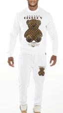 Avenue George V Paris Tracksuit Men's White Sweatsuit  Rhinestone Teddy Set 2XL