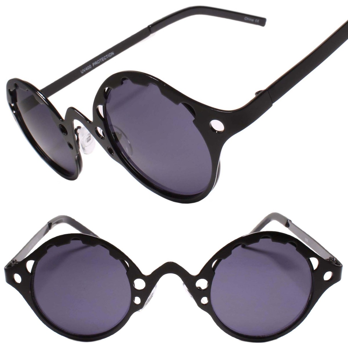 Stylish Round Black Sunglasses Retro Fashion Round Steampunk Fashion Sunglasses - zeroUV main image 2
