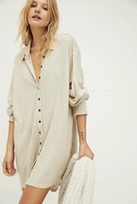 New Free People Promenade Mini Shirt Dress Natural Size S -
