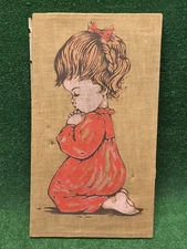 Mid Century 1965 Richter Art craft Burlap Canvas Kneeling Praying Girl Painting