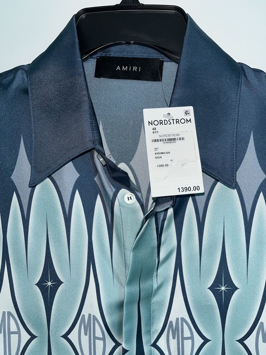 NWT $1390 AMIRI Argyle Monogram Silk Button-Up Shirt - Sz 38 NWT $1390 AMIRI Argyle Monogram Silk Button-Up Shirt - Sz 38