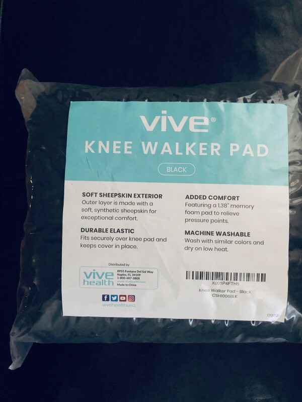 New Vive Mobility Knee Walker Pad Cover Black with Memory Foam Machine Washable