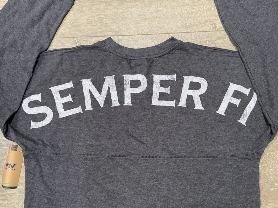 CUERPO DE MARINES DE LOS ESTADOS UNIDOS - USMC "SEMPER FI" - Camisa de manga larga gris - Talla M Foto 3 de 4