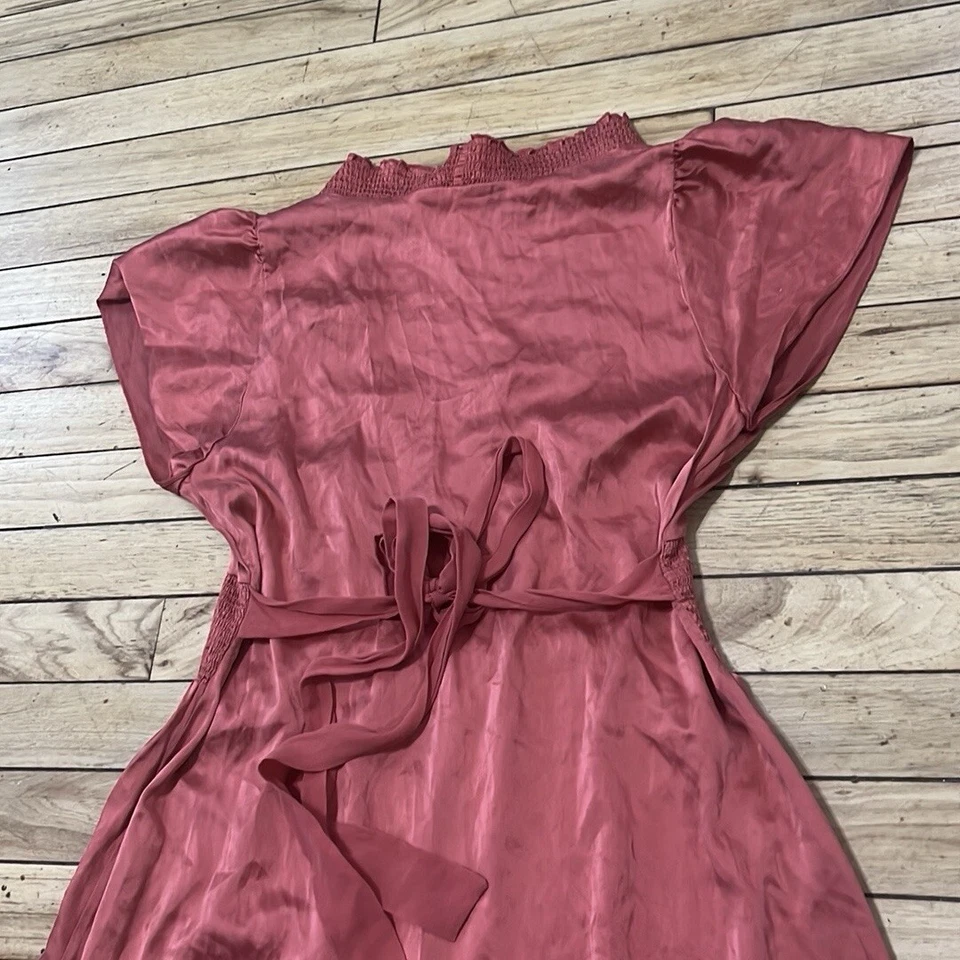 BCBG MAXAZRIA Blusa Vestido Mujer XS Rosa Seda Claro Babydoll Túnica Vestido Cuello en V Foto 3 de 4