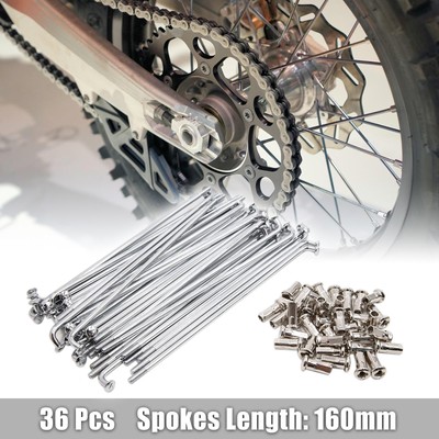 36pcs Silver Tone 4mm Thread Dia 170mm Length Motorcycle Wheel Spokes w Nipples