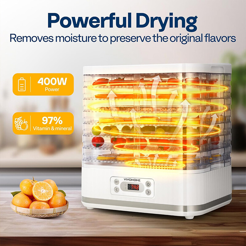 VEVOR Food Dehydrator Machine 8 Stainless Steel Trays 400W Electric Food Dryer With Adjustable Temperature And 24 Hour Timer Freeze Dryer For Jerky Meat Fruit Vegetables Herbs Dog Treats