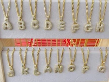 Alphabet Bubble Letter Initial Pendant Cubic Chain Hop Necklace Men Women Ice CZ