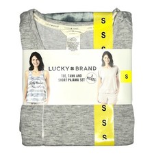 Lucky Brand Ladies' 3-Piece T-Shirt, Tank Top,  Shorts Pajama Set Gray  Small