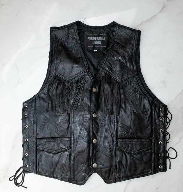 Vtg Navarre Genuine Buffalo Leather Vest Italian Stone Design Sz L | eBay