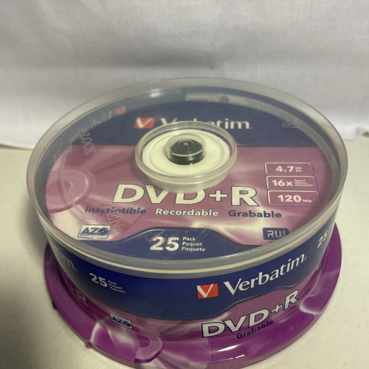 Verbatim 25pk 16X DVD+R 4.7GB Recordable Disc Silver Write-On Spindle NewSealed