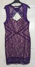 Oasis Purple Lace Nude Lined Dress Size L