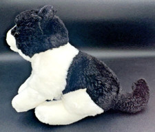 Vintage Plush Black White Tuxedo Cat Sitting Blue Eyes Pink Nose 9"