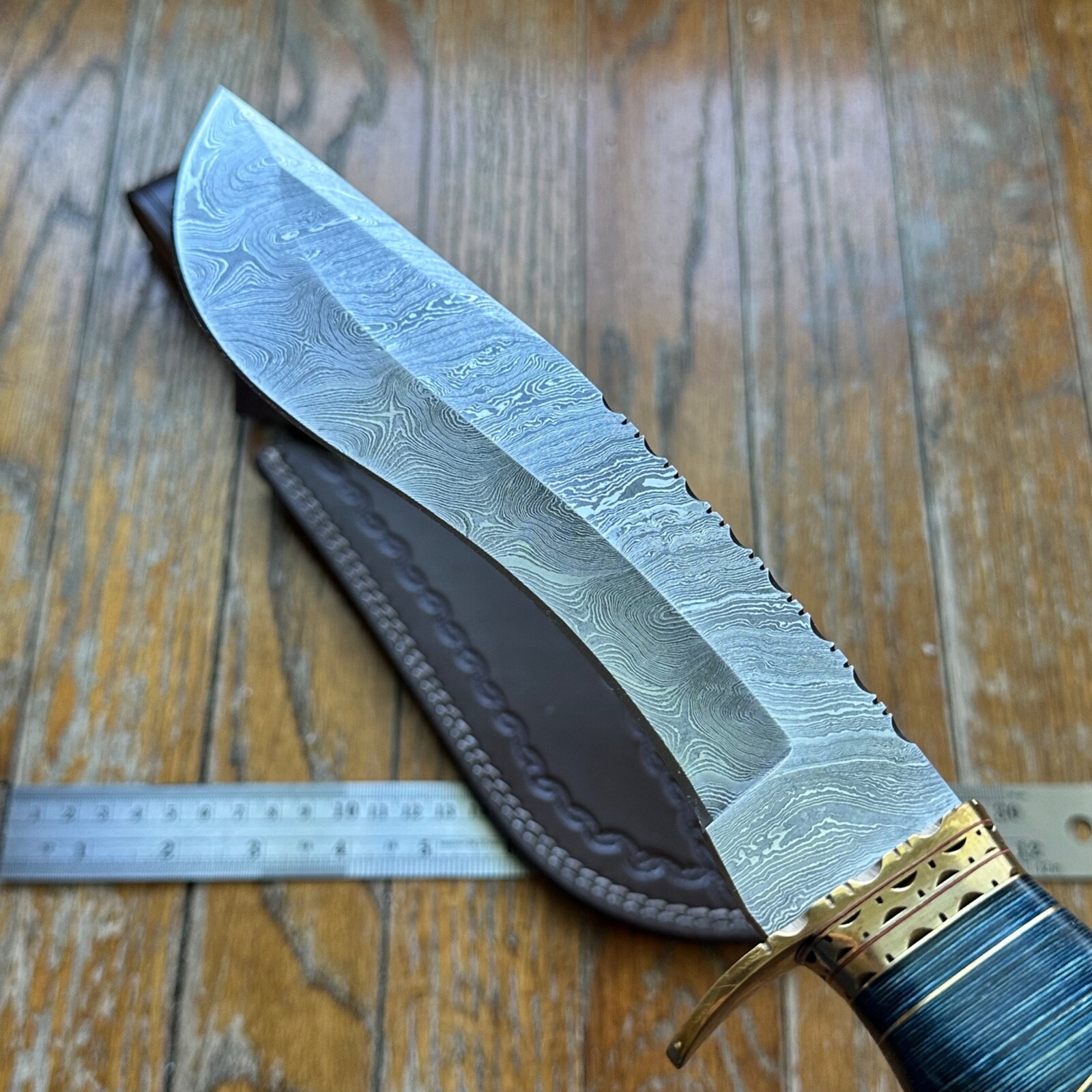 Oklahoma 1907 DAMASCUS Bone Exotic Wood Machete Knife w/Leather Sheath