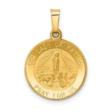 14k Yellow Gold Polished and Satin Our Lady Fatima Medal Hollow Pendant