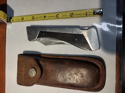 Sharp ? folding pocket lock back knife w leather case made in Japan stainless