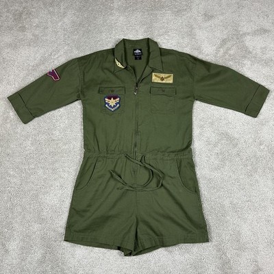Marvel Captain Marvel Romper Womens Small Green Her Universe Utility Patch Zip