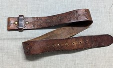 1970s vintage TOOLED buckle belt FLORAL geometric 30 leather WESTERN hippie