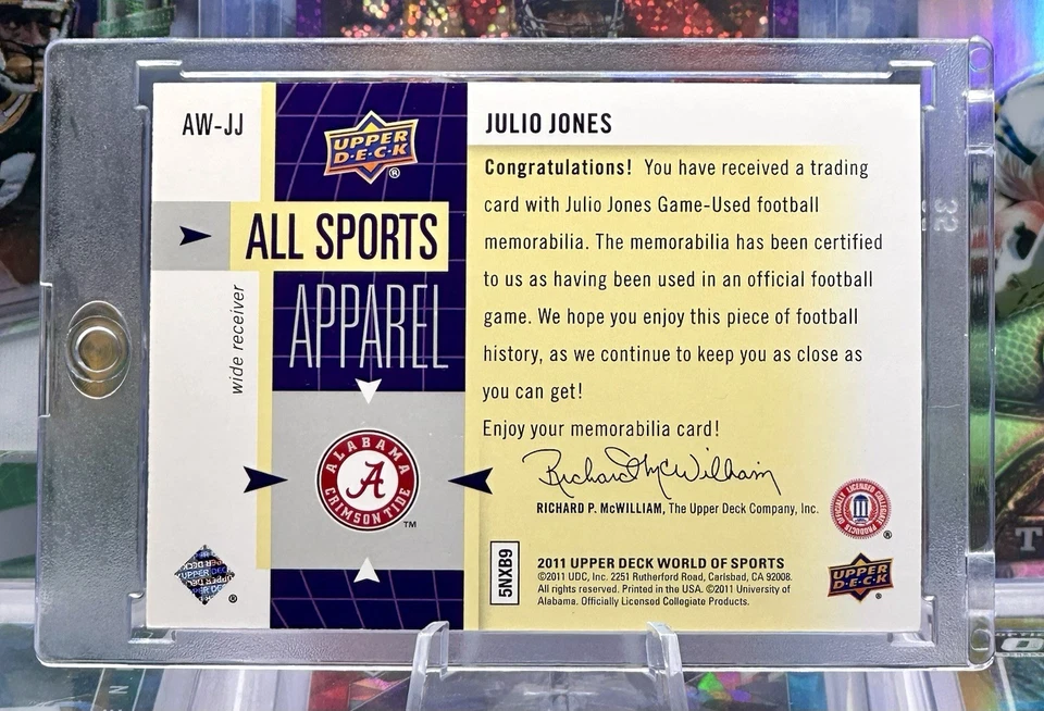 Parche de camiseta 2011 Upper Deck Rookie usado en el juego Julio Jones Alabama Crimson Tide Foto 2 de 2