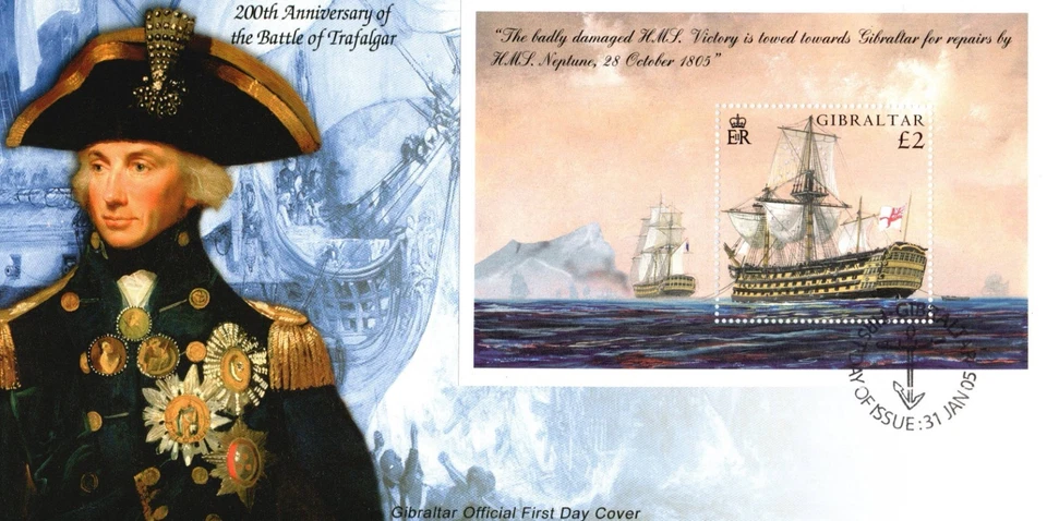 Gibraltar 2005 Battle of Trafalgar Death of Lord Nelson FDC HMS Victory Stamps - Image 3 of 4