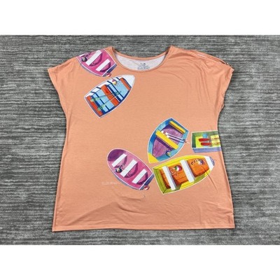 Art & Sol Top Womens XL Peach Ellen Negley Boat Graphic Cold Shoulder Nautical