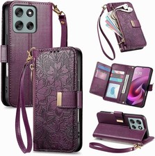 Moto G 5G 2025/2026 G Play 2026 Wallet Case, Card Holder, Zipper Pocket, Purpl