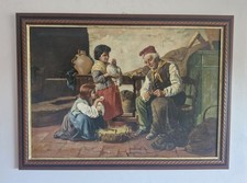 Charming Antique Original Oil genre painting by Adolf Werner (1827–1905) 