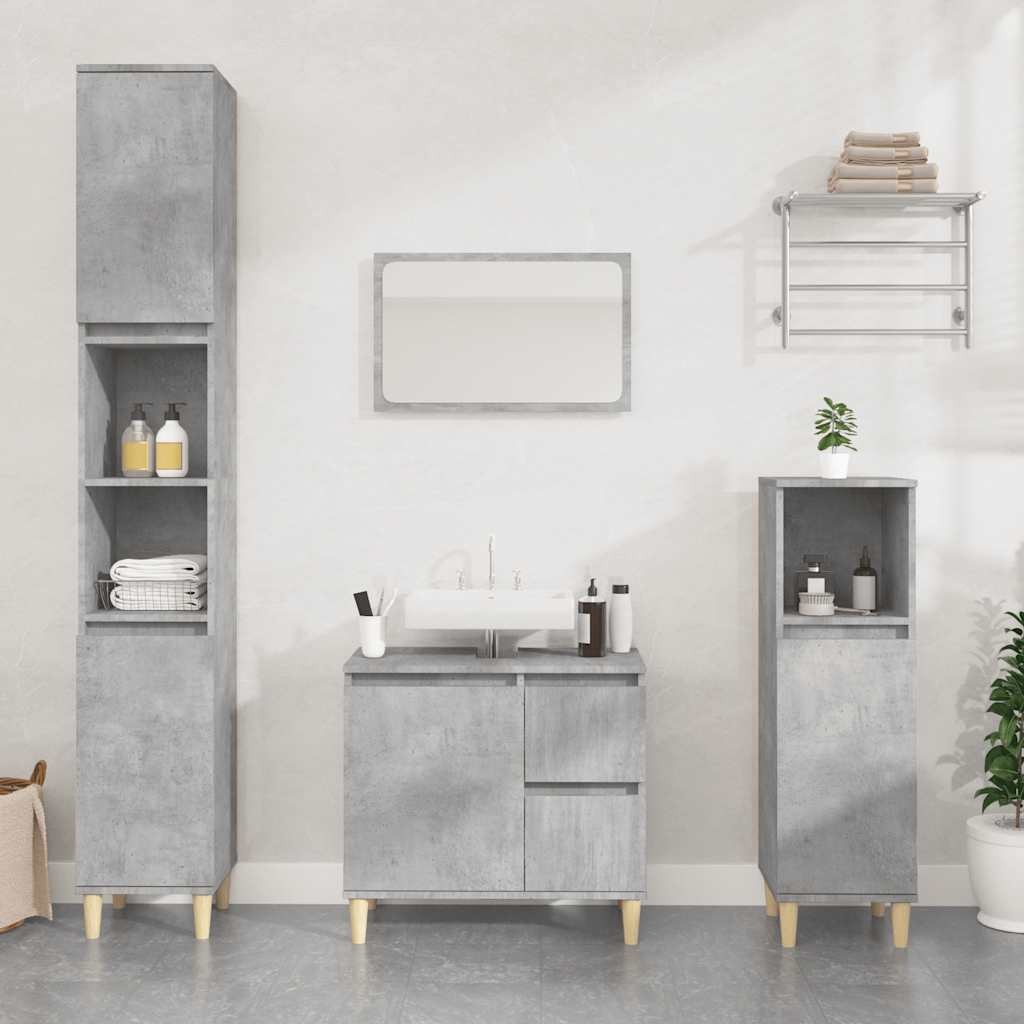 Armadietto da Bagno Grigio Cemento 65x33x60cm Legno Multistrato 2404715