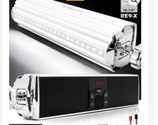 Motorcycle Speakers Bluetooth Waterproof LED Lights, AUX/FM Radio Stereo White