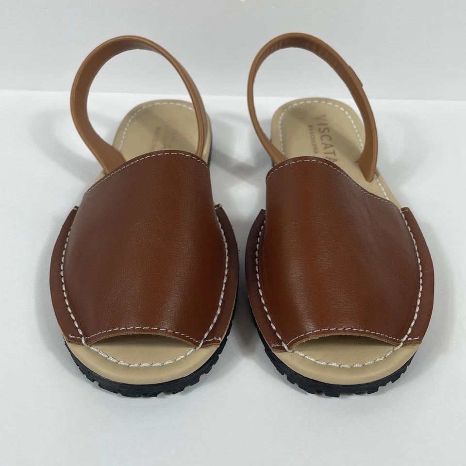 Viscata Barcelona Open Toe Menorquina Sandals Leather Brown Womens 39 - Image 2 of 4