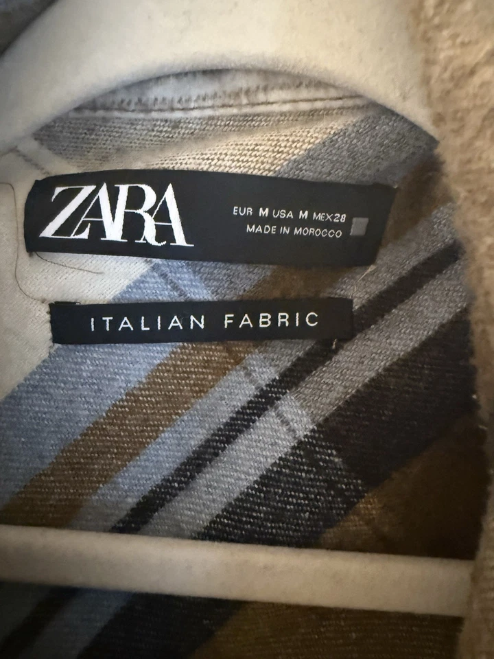 Zara Women's Size Medium plaid flannel Shirt jacket with brown, blue, and white - Image 2 of 4