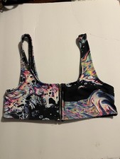 Rave Wear iHeartRaves Neon Multicolored Zip Up Crop Tank Top Made In USA XS