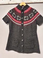 Woolrich Cardigan Women  s L Gray Lambswool Fair Isle Sheep Motif Short Sleeve